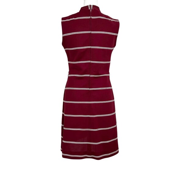 Verona Knits Vintage Sleeveless Burgundy & White Striped Mod Dress (S) - Picture 3 of 16